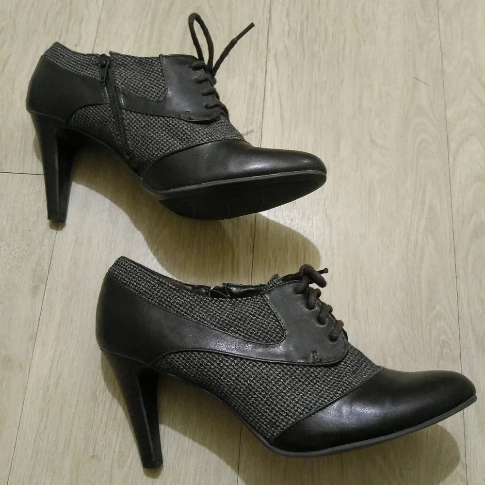 IMPO Brown Leather/Textile Side Zip Lace Up Sz 7.5